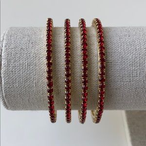 Crystal Bangles in Siam Ruby Set of 4 NWT